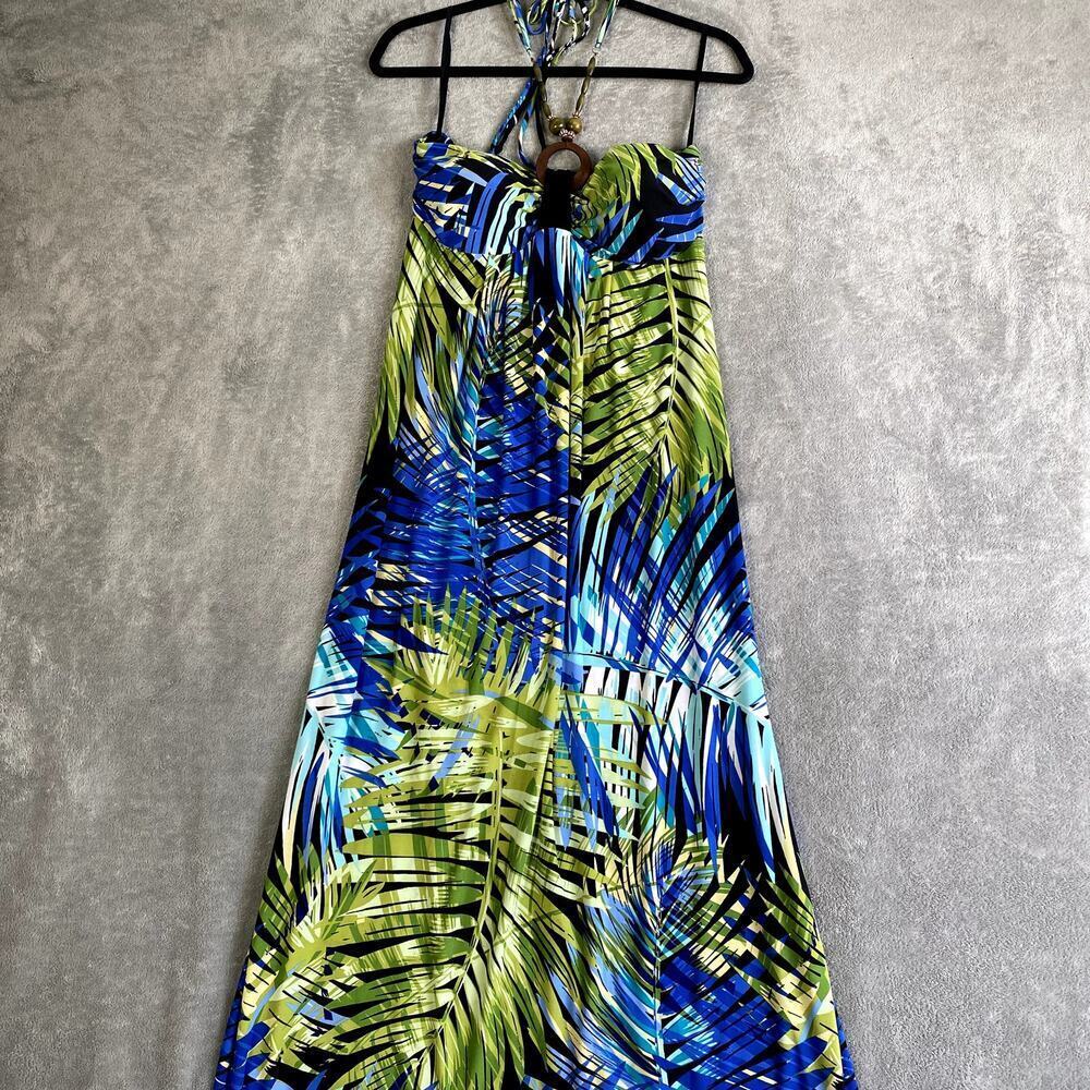 Intermission Size 14 Tropical Print Maxi Dress Beaded Halter